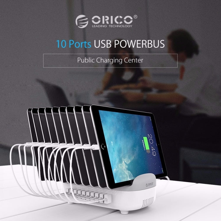 ORICO DUK-10P 120W 10 USB Ports Smart Charging Station with Phone & Tablet Stand, EU Plug(White) - Multifunction Charger by ORICO | Online Shopping South Africa | PMC Jewellery | Buy Now Pay Later Mobicred