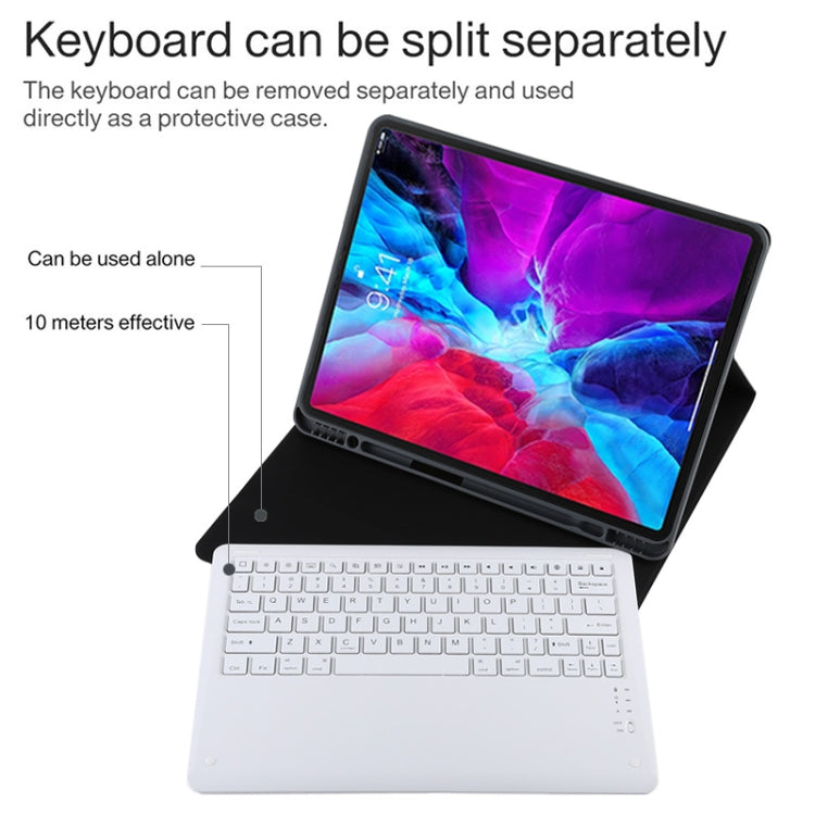 T129 Detachable Bluetooth White Keyboard Microfiber Leather Tablet Case for iPad Pro 12.9 inch (2020), with Holder (Black) - For iPad Pro by PMC Jewellery | Online Shopping South Africa | PMC Jewellery | Buy Now Pay Later Mobicred
