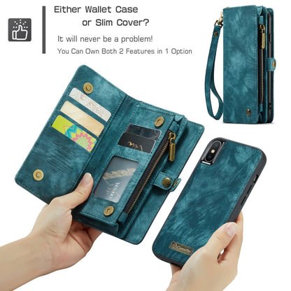 For iPhone X / XS CaseMe-008 TPU + PC Magnetic Absorption Detachable Back Cover Horizontal Flip Leather Case with Holder & Card Slots & Zipper Wallet & Photo Frame(Blue) - More iPhone Cases by CaseMe | Online Shopping South Africa | PMC Jewellery | Buy Now Pay Later Mobicred