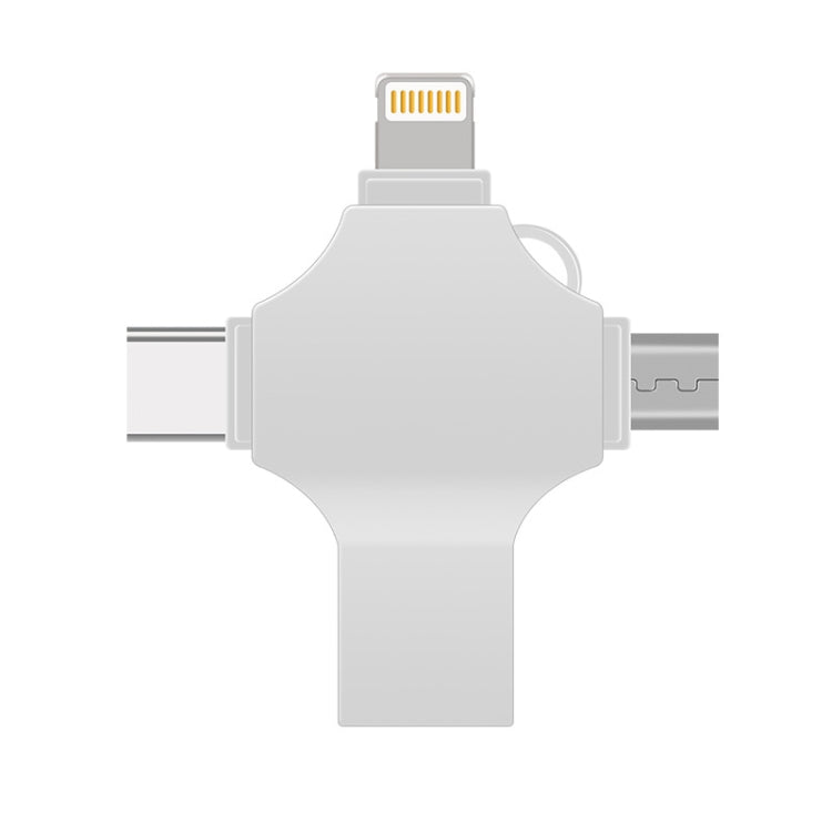 Cross 4 in 1 32GB 8 Pin + Micro USB + USB-C / Type-C + USB 3.0 Metal Flash Disk(Silver) - USB Flash Drives by PMC Jewellery | Online Shopping South Africa | PMC Jewellery | Buy Now Pay Later Mobicred