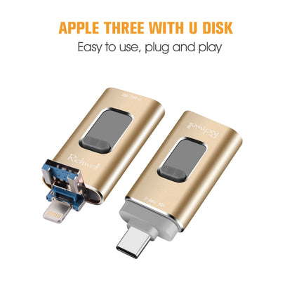 Richwell 3 in 1 64G Type-C + 8 Pin + USB 3.0 Metal Push-pull Flash Disk with OTG Function(Rose Gold) - U Disk & Card Reader by Richwell | Online Shopping South Africa | PMC Jewellery | Buy Now Pay Later Mobicred