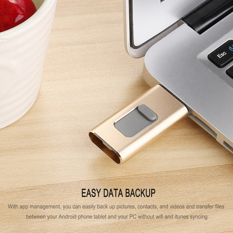 Richwell 3 in 1 128G Type-C + 8 Pin + USB 3.0 Metal Push-pull Flash Disk with OTG Function(Silver) - free shipping - PMC Jewellery - Order now!