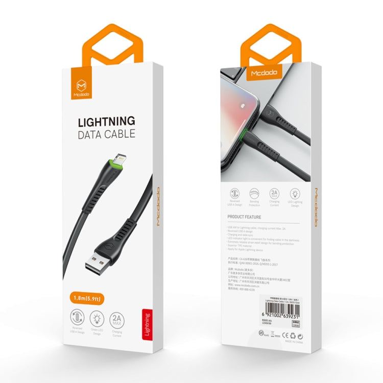 Mcdodo CA-6363 Flying Fish Series 8 Pin to USB LED Cable, Length: 1.8m(Black) - free shipping - PMC Jewellery - Order now!