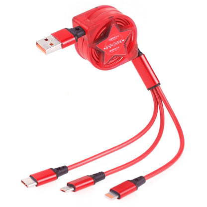 1.2m 3 in 1 USB to USB-C / Type-C + 8Pin + Micro USB Retractable Data Syn Charging Cable (Red) - Multifunction Cable by PMC Jewellery | Online Shopping South Africa | PMC Jewellery | Buy Now Pay Later Mobicred