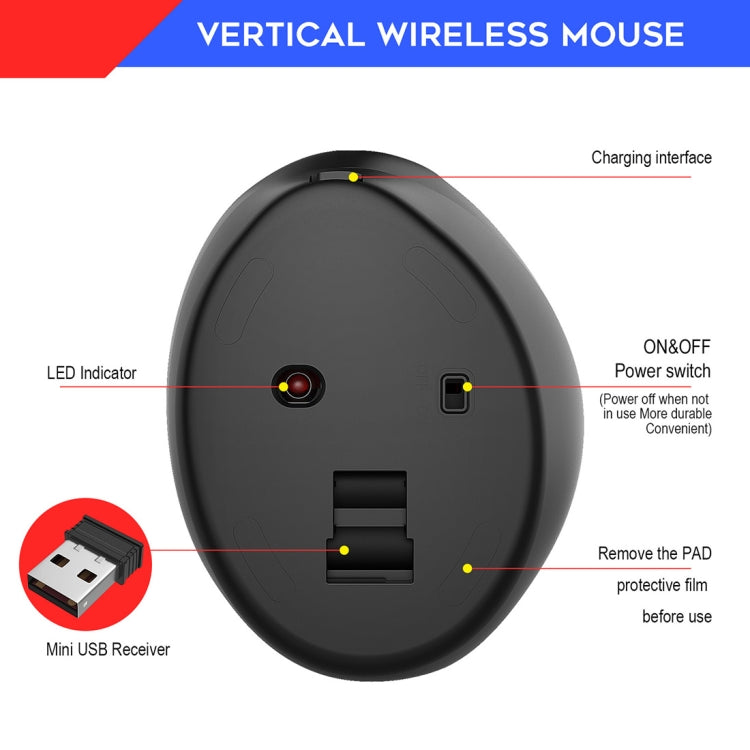 HXSJ T31 2.4GHz 2400DPI Three-speed Adjustable 7-keys Rechargeable Vertical Wireless Optical Mouse - Wireless Mice by HXSJ | Online Shopping South Africa | PMC Jewellery | Buy Now Pay Later Mobicred