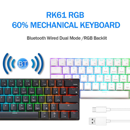 RK61 61 Keys Bluetooth / 2.4G Wireless / USB Wired Three Modes Blue Switch Tablet Mobile Gaming Mechanical Keyboard with RGB Backlight, Cable Length: 1.5m (White) - Wired Keyboard by PMC Jewellery | Online Shopping South Africa | PMC Jewellery | Buy Now Pay Later Mobicred