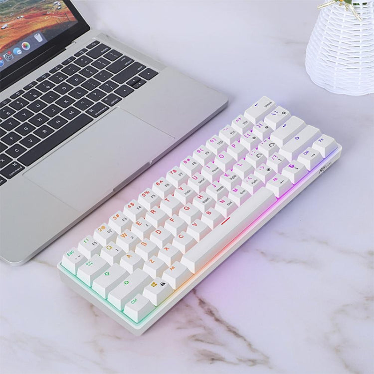 RK61 61 Keys Bluetooth / 2.4G Wireless / USB Wired Three Modes Blue Switch Tablet Mobile Gaming Mechanical Keyboard with RGB Backlight, Cable Length: 1.5m (White) - Wired Keyboard by PMC Jewellery | Online Shopping South Africa | PMC Jewellery | Buy Now Pay Later Mobicred