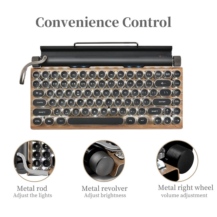 TW1867 Round Retro Punk Keycap Mechanical Wireless Bluetooth Keyboard (Black) - Wireless Keyboard by PMC Jewellery | Online Shopping South Africa | PMC Jewellery