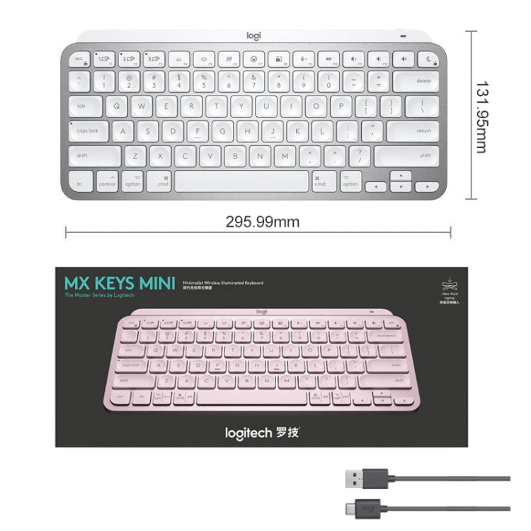 Logitech MX Keys Mini Wireless Bluetooth Ultra-thin Smart Backlit Keyboard (Pink) - Wireless Keyboard by Logitech | Online Shopping South Africa | PMC Jewellery | Buy Now Pay Later Mobicred