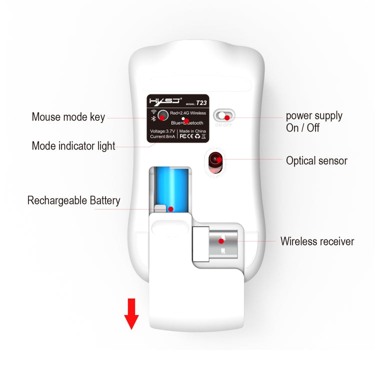 HXSJ T23F Bluetooth + 2.4GHz Wireless Dual Modes 4-Keys 1600 DPI Adjustable Ergonomics Optical Mouse - Wireless Mice by HXSJ | Online Shopping South Africa | PMC Jewellery | Buy Now Pay Later Mobicred