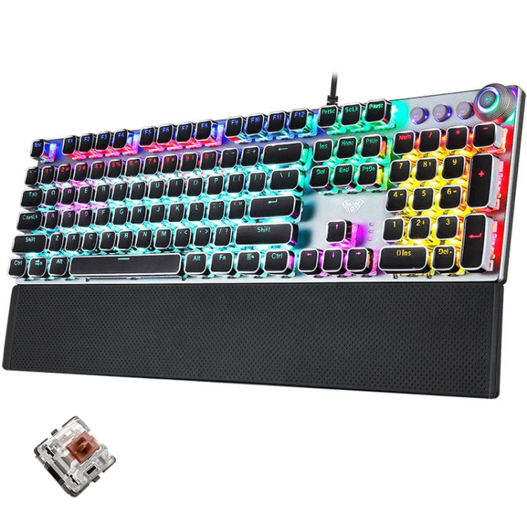 AULA F2088 108 Keys Mixed Light Plating Punk Mechanical Brown Switch Wired USB Gaming Keyboard with Metal Button(Silver) - Wired Keyboard by AULA | Online Shopping South Africa | PMC Jewellery | Buy Now Pay Later Mobicred