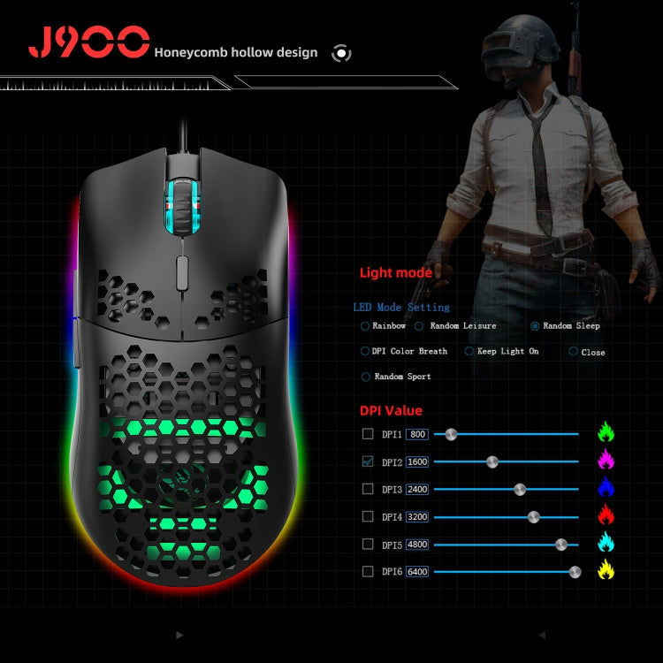 HXSJ J900 6 Keys RGB Lighting Programmable Gaming Wired Mouse (Black) - Wired Mice by HXSJ | Online Shopping South Africa | PMC Jewellery | Buy Now Pay Later Mobicred