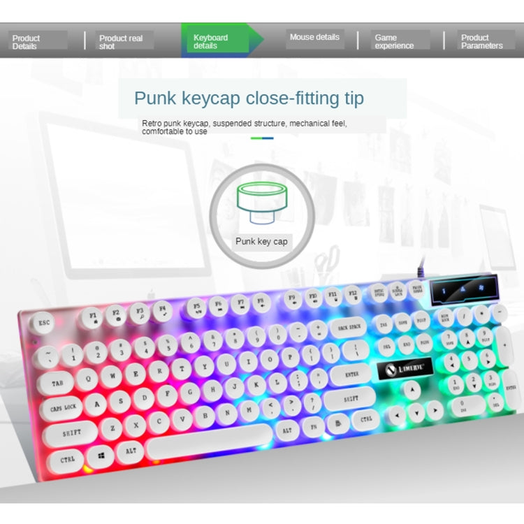 TX300 Mechanical Feel Backlight Punk Wired Keyboard Mouse Set (White) - Wired Keyboard by PMC TechLife | Online Shopping South Africa | PMC TechLife | Buy Now Pay Later Mobicred