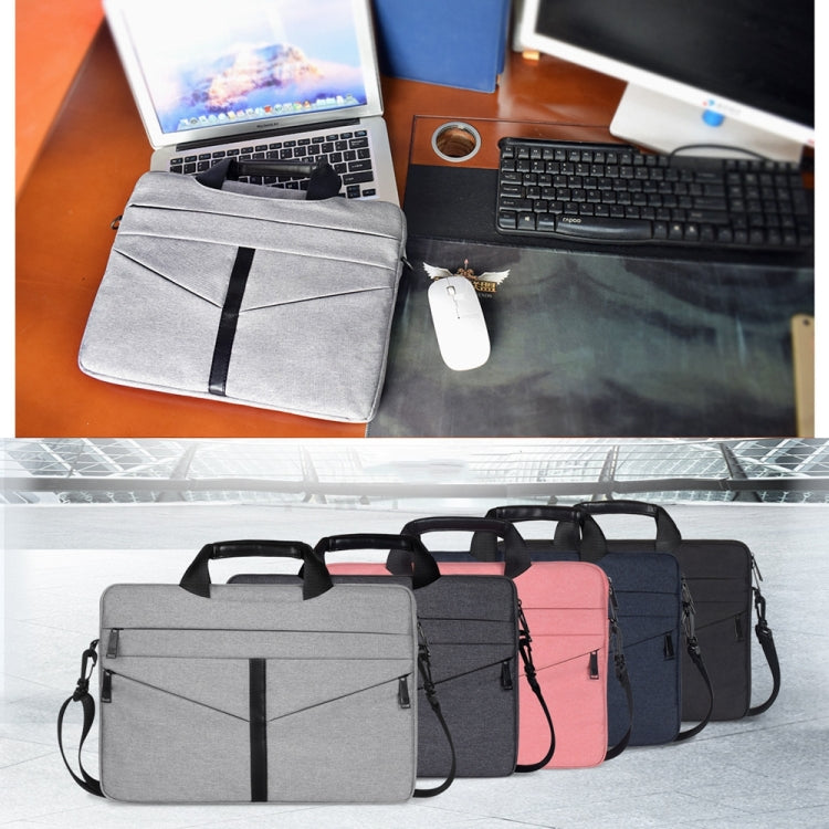 14.1 inch Breathable Wear-resistant Fashion Business Shoulder Handheld Zipper Laptop Bag with Shoulder Strap (Light Grey) - 14.1 inch by PMC Jewellery | Online Shopping South Africa | PMC Jewellery | Buy Now Pay Later Mobicred