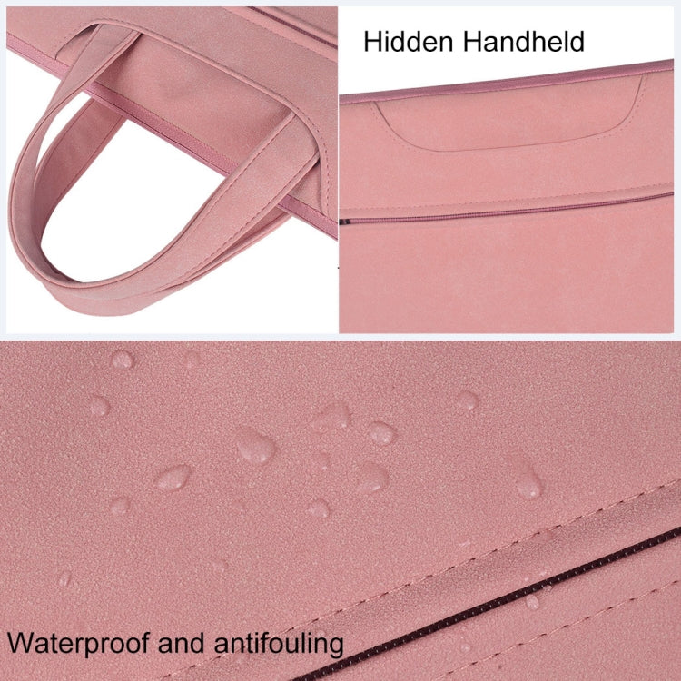 ST06 Waterproof PU Leather Zipper Hidden Portable Strap One-shoulder Handbag for 14.1 inch Laptops, with Suitcase Belt (Pink) - 14.1 inch by PMC Jewellery | Online Shopping South Africa | PMC Jewellery | Buy Now Pay Later Mobicred