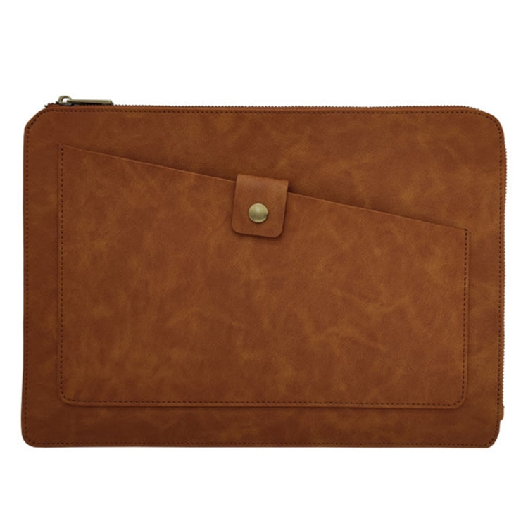 Universal Genuine Leather Business Zipper Laptop Tablet Bag For 12 inch and Below(Brown) - 12.1 inch by PMC Jewellery | Online Shopping South Africa | PMC Jewellery | Buy Now Pay Later Mobicred
