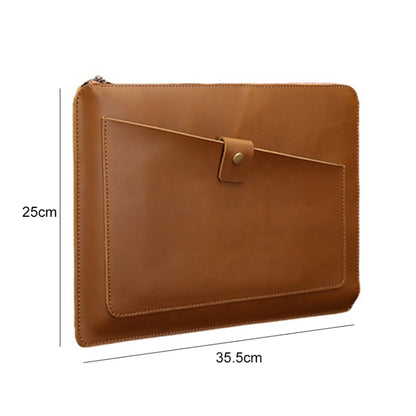 Universal Genuine Leather Business Zipper Laptop Tablet Bag For 15.4 inch and Below(Brown) - 15 inch by PMC Jewellery | Online Shopping South Africa | PMC Jewellery | Buy Now Pay Later Mobicred