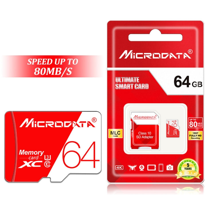 MICRODATA 64GB High Speed U3 Red and White TF(Micro SD) Memory Card - free shipping - PMC TechLife - Order now!