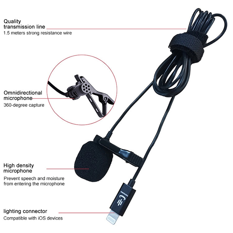 YICHUANG YC-LM10II 8 Pin Port Intelligent Noise Reduction Condenser Lavalier Microphone, Cable Length: 1.5m - Microphone by YICHUANG | Online Shopping South Africa | PMC Jewellery | Buy Now Pay Later Mobicred