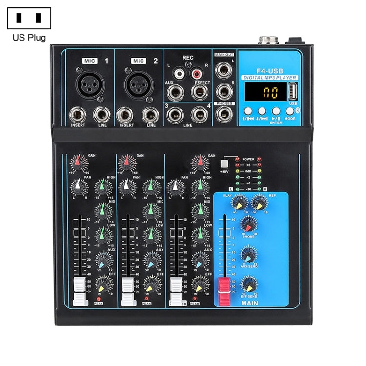 F4 Home 4-channel Bluetooth USB Reverb Mixer, US Plug (Black) - Live Sound Effects Processors by PMC Jewellery | Online Shopping South Africa | PMC Jewellery | Buy Now Pay Later Mobicred