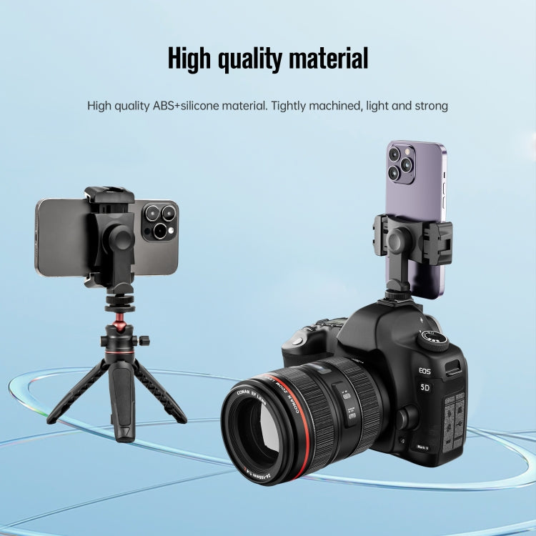 STARTRC 1/4 inch Tripod Stand Dual Cold Shoe Phone Clamp, 6cm - 9cm Width Smartphones(Black) - Stand by STARTRC | Online Shopping South Africa | PMC Jewellery | Buy Now Pay Later Mobicred