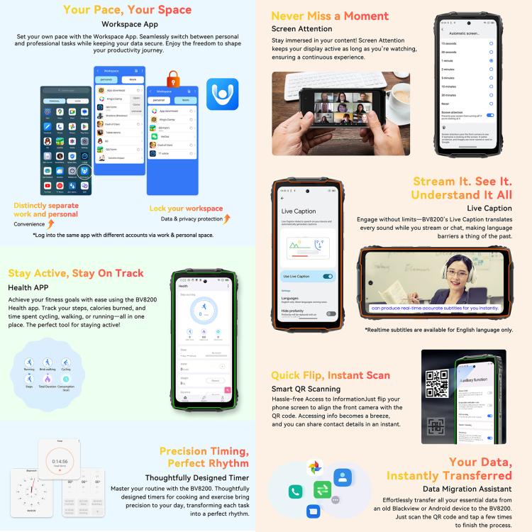 Blackview BV8200 Rugged Phone, 12GB+256GB, 6.5 inch + 1.3 inch Android 14 MediaTekHelio G100 MT8781, Network: 4G, NFC (Green) - free shipping - PMc TechLife - Order now!