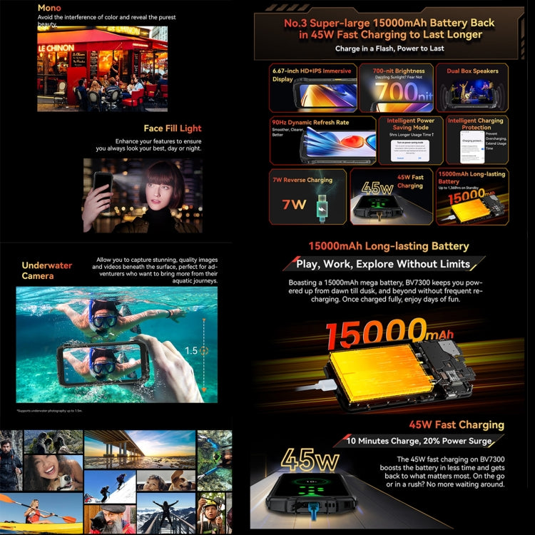 Blackview BV7300 Rugged Phone, 6GB+256GB, IP68/IP69K/MIL-STD-810H, 6.67 inch Android 14 MediaTek Helio G81 MT6769V/CB Octa Core, Network: 4G, OTG (Black) - free shipping - PMC Jewellery - Order now!