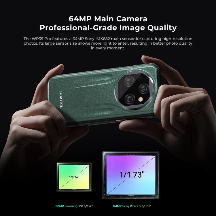 Oukitel WP39 Pro 5G Rugged Phone, 12GB+512GB, Night Vision, Fingerprint Identification, 6.6 inch Android 14 MediaTek Dimensity 6300 Octa Core, NFC, OTG, Network: 5G (Green) - free shipping - PMc TechLife - Order now!