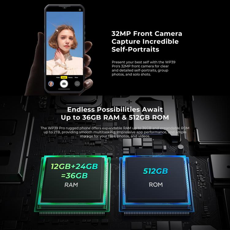 Oukitel WP39 Pro 5G Rugged Phone, 12GB+512GB, Night Vision, Fingerprint Identification, 6.6 inch Android 14 MediaTek Dimensity 6300 Octa Core, NFC, OTG, Network: 5G (Green) - free shipping - PMc TechLife - Order now!