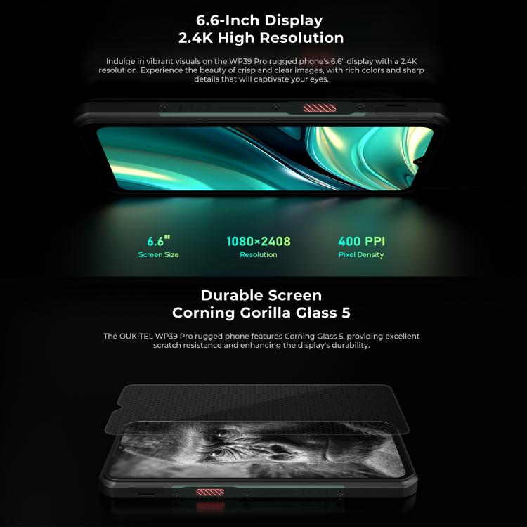 Oukitel WP39 Pro 5G Rugged Phone, 12GB+512GB, Night Vision, Fingerprint Identification, 6.6 inch Android 14 MediaTek Dimensity 6300 Octa Core, NFC, OTG, Network: 5G (Green) - free shipping - PMc TechLife - Order now!