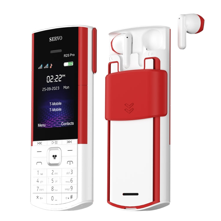 SERVO R25 Pro Mobile Phone with TWS Bluetooth Headsets, 2.4 inch, 24 Keys, Support Bluetooth, Quick Dial, Auto Response, FM, Flashlight, GSM, Dual SIM (White Red) - free shipping - PMC Jewellery - Order now!