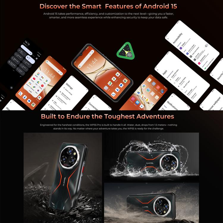 Oukitel WP55 Pro 5G Rugged Phone, 16GB+512GB, 108MP Camera, Fingerprint Identification, 6.6 inch Android 15 MediaTek Dimensity 7025 Octa Core, NFC, OTG, Network: 5G (Orange) - free shipping - PMC TechLife - Order now!