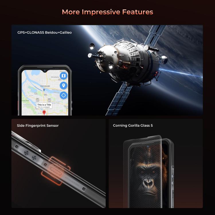 Oukitel WP55 5G Rugged Phone, 12GB+256GB, 108MP Camera, Fingerprint Identification, 6.6 inch Android 15 MediaTek Dimensity 7025 Octa Core, NFC, OTG, Network: 5G (Black) - free shipping - PMC TechLife - Order now!