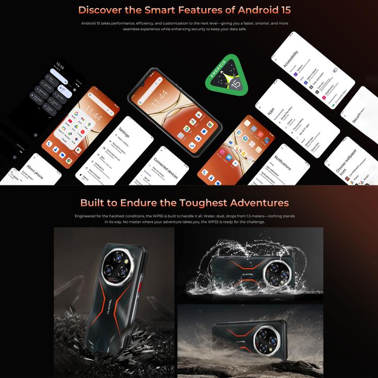 Oukitel WP55 5G Rugged Phone, 12GB+256GB, 108MP Camera, Fingerprint Identification, 6.6 inch Android 15 MediaTek Dimensity 7025 Octa Core, NFC, OTG, Network: 5G (Black) - free shipping - PMC TechLife - Order now!