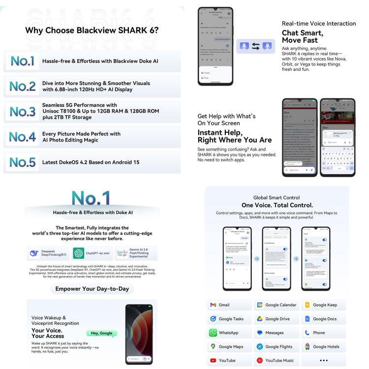 Blackview SHARK 6 5G, 8GB+128GB, 6.88 inch Android 15 Unisoc UMS9620 T8100 Octa Core, Network: 5G, NFC, OTG (Mint Green) - free shipping - PMC TechLife - Order now!