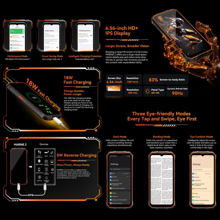Blackview Oscal Marine 2, 4GB+64GB, 6.56 inch Android 15 Unisoc UMS9230E T615 Octa Core, Network: 4G, OTG, NFC (Orange) - free shipping - PMC TechLife - Order now!