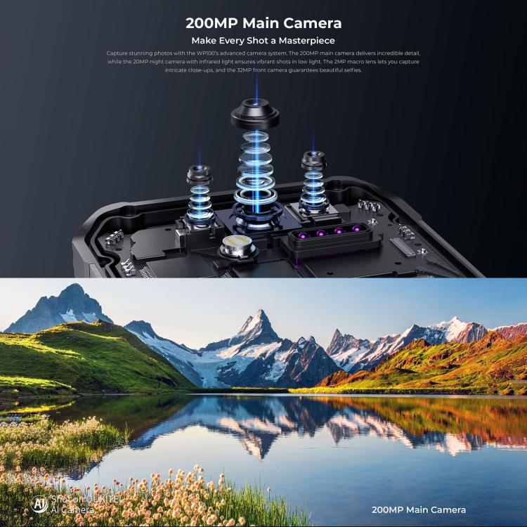 Oukitel WP100 Laser Rangefinder Rugged Phone, 12GB+512GB, 200MP Camera, Fingerprint Identification, 6.8 inch Android 14 MediaTek Dimensity 7300 Octa Core, NFC, OTG, Network: 5G (Black) - free shipping - PMC TechLife - Order now!