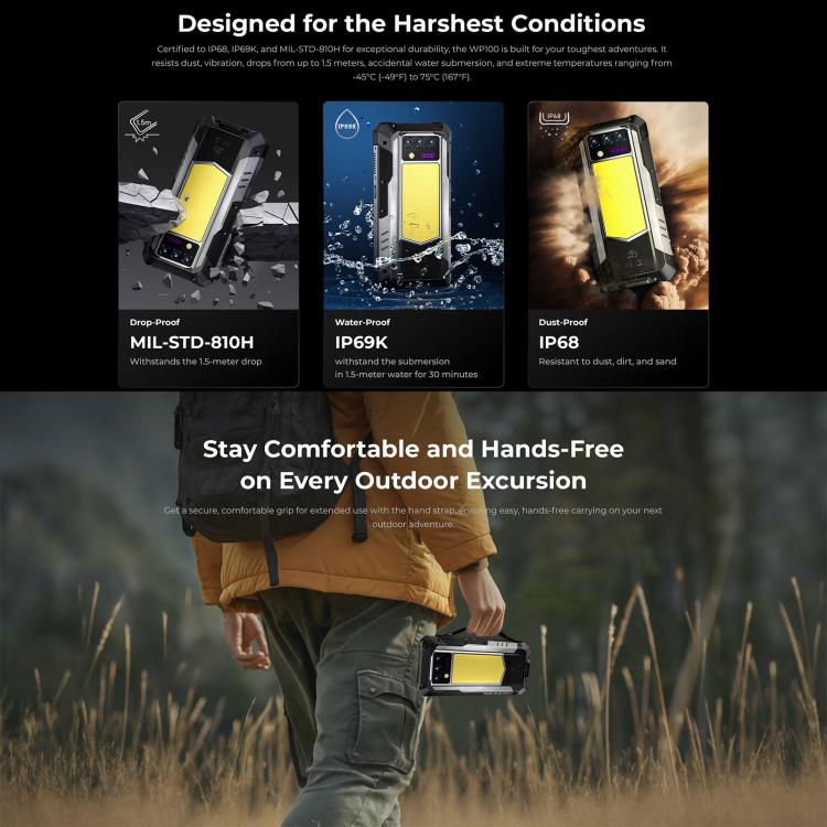 Oukitel WP100 Laser Rangefinder Rugged Phone, 12GB+512GB, 200MP Camera, Fingerprint Identification, 6.8 inch Android 14 MediaTek Dimensity 7300 Octa Core, NFC, OTG, Network: 5G (Black) - free shipping - PMC TechLife - Order now!