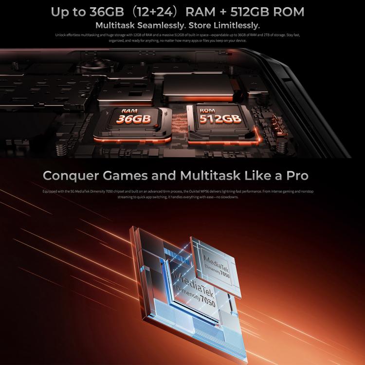 Oukitel WP56 Rugged Phone, 12GB+512GB, 108MP Camera, Fingerprint Identification, 6.8 inch Android 15 MTK Dimensity 7050 Octa Core, NFC, OTG, Network: 5G (Black) - free shipping - PMC TechLife - Order now!