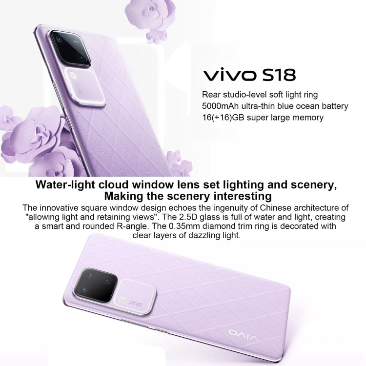 vivo S18, Dual Back Cameras, 12GB+512GB, Face ID Screen Fingerprint Identification, 6.78 inch Android 14.0 OriginOS 4 Snapdragon 7 Gen 3 Octa Core 2.63GHz, OTG, NFC, Network: 5G, Support Google Play (Purple) - vivo by vivo | Online Shopping South Africa | PMC Jewellery | Buy Now Pay Later Mobicred