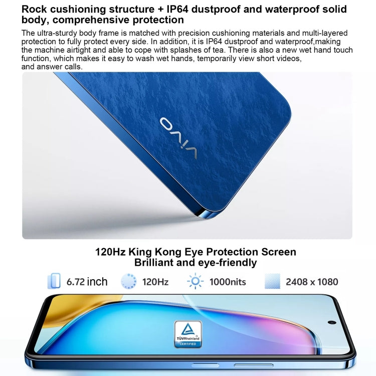 vivo Y200i, Dual Back Cameras, 8GB+256GB, Face ID Screen Fingerprint Identification, 6.72 inch Android 14.0 OriginOS 4 Snapdragon 4 Gen 2 Octa Core 2.2GHz, OTG, Network: 5G, Support Google Play (Blue) - vivo by vivo | Online Shopping South Africa | PMC Jewellery | Buy Now Pay Later Mobicred