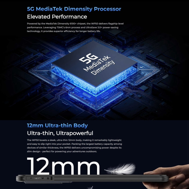 Oukitel WP50 5G Rugged Phone, 4GB+256GB, 6.6 inch Android 14.0 MediaTek Dimensity 6100+ Octa-core, NFC, OTG, Network: 5G (Black) - free shipping - PMC Jewellery - Order now!