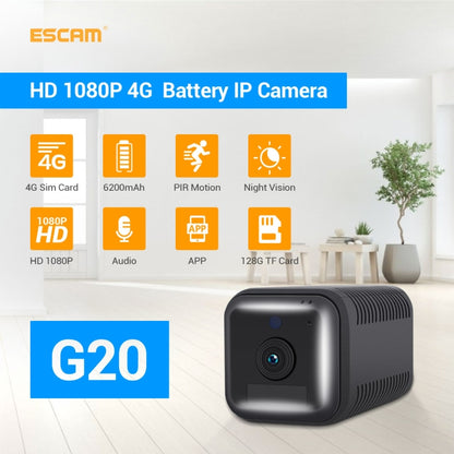 ESCAM G20 4G EU Version 1080P Full HD Rechargeable Battery WiFi IP Camera, Support Night Vision / PIR Motion Detection / TF Card / Two Way Audio(Black) - Wireless Camera by ESCAM | Online Shopping South Africa | PMC Jewellery