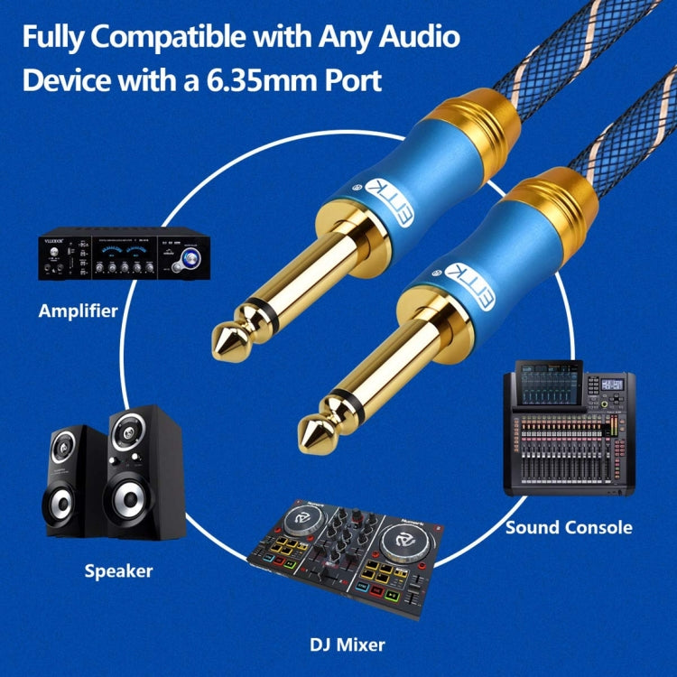 EMK 6.35mm Male to Male 3 Section Gold-plated Plug Grid Nylon Braided Audio Cable for Speaker Amplifier Mixer, Length: 1.5m(Blue) - Microphone Audio Cable & Connector by EMK | Online Shopping South Africa | PMC Jewellery | Buy Now Pay Later Mobicred