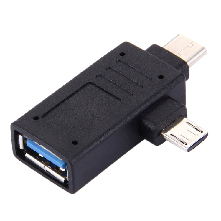 USB-C / Type-C Male + Micro USB Male to USB 3.0 Female Adapter(Black) - USB Adapter by PMC Jewellery | Online Shopping South Africa | PMC Jewellery