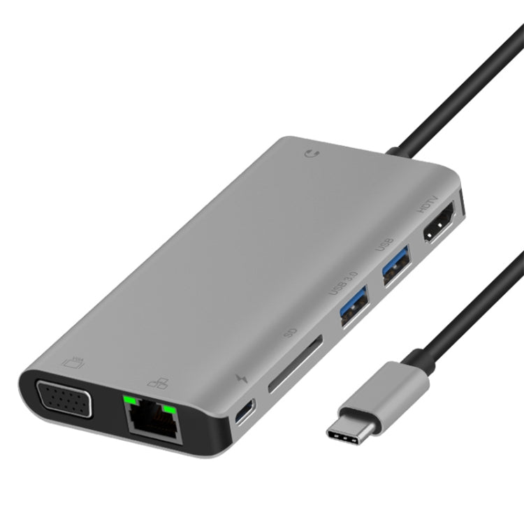 Onten 9591BD 8 in 1 USB-C / Type-C to PD USB-C / Type-C Charging + 100M Ethernet Port + Dual USB 3.0 + HDMI + VGA + SD Card Slot + 3.5mm AUX HUB (Grey) - USB HUB by Onten | Online Shopping South Africa | PMC Jewellery | Buy Now Pay Later Mobicred