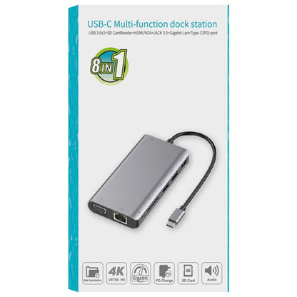 Onten 9591BD 8 in 1 USB-C / Type-C to PD USB-C / Type-C Charging + 100M Ethernet Port + Dual USB 3.0 + HDMI + VGA + SD Card Slot + 3.5mm AUX HUB (Grey) - USB HUB by Onten | Online Shopping South Africa | PMC Jewellery | Buy Now Pay Later Mobicred