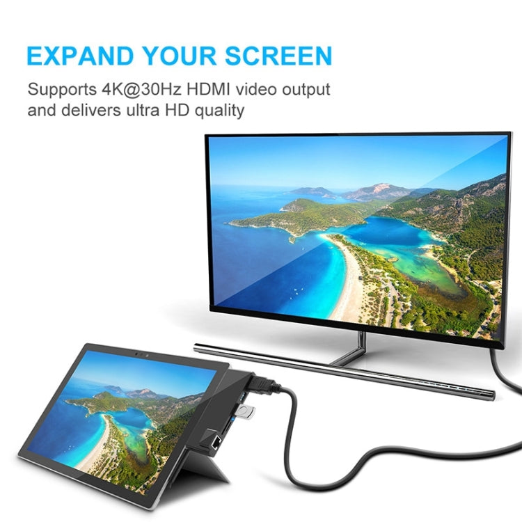 Rocketek SH768 6 in 1 RJ45 / USB 3.0 / HDMI / SD / TF HUB Adapter for Surface Pro 4 - free shipping - PMC Jewellery - Order now!