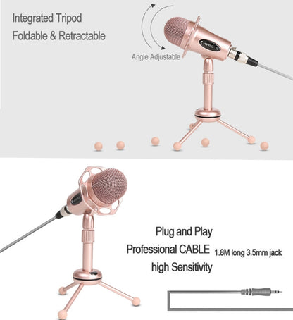 Yanmai Y20 Professional Game Condenser Microphone  with Tripod Holder, Cable Length: 1.8m, Compatible with PC and Mac for  Live Broadcast Show, KTV, etc.(Rose Gold) - Microphone by Yanmai | Online Shopping South Africa | PMC Jewellery | Buy Now Pay Later Mobicred