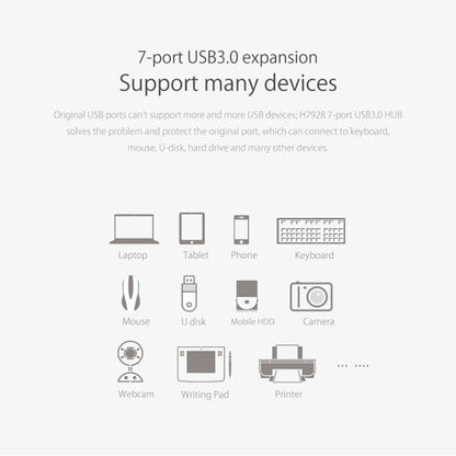 ORICO H7928-U3 ABS Material Desktop 7 Ports USB 3.0 HUB with 1m Cable(Black) - USB 3.0 HUB by ORICO | Online Shopping South Africa | PMC Jewellery | Buy Now Pay Later Mobicred